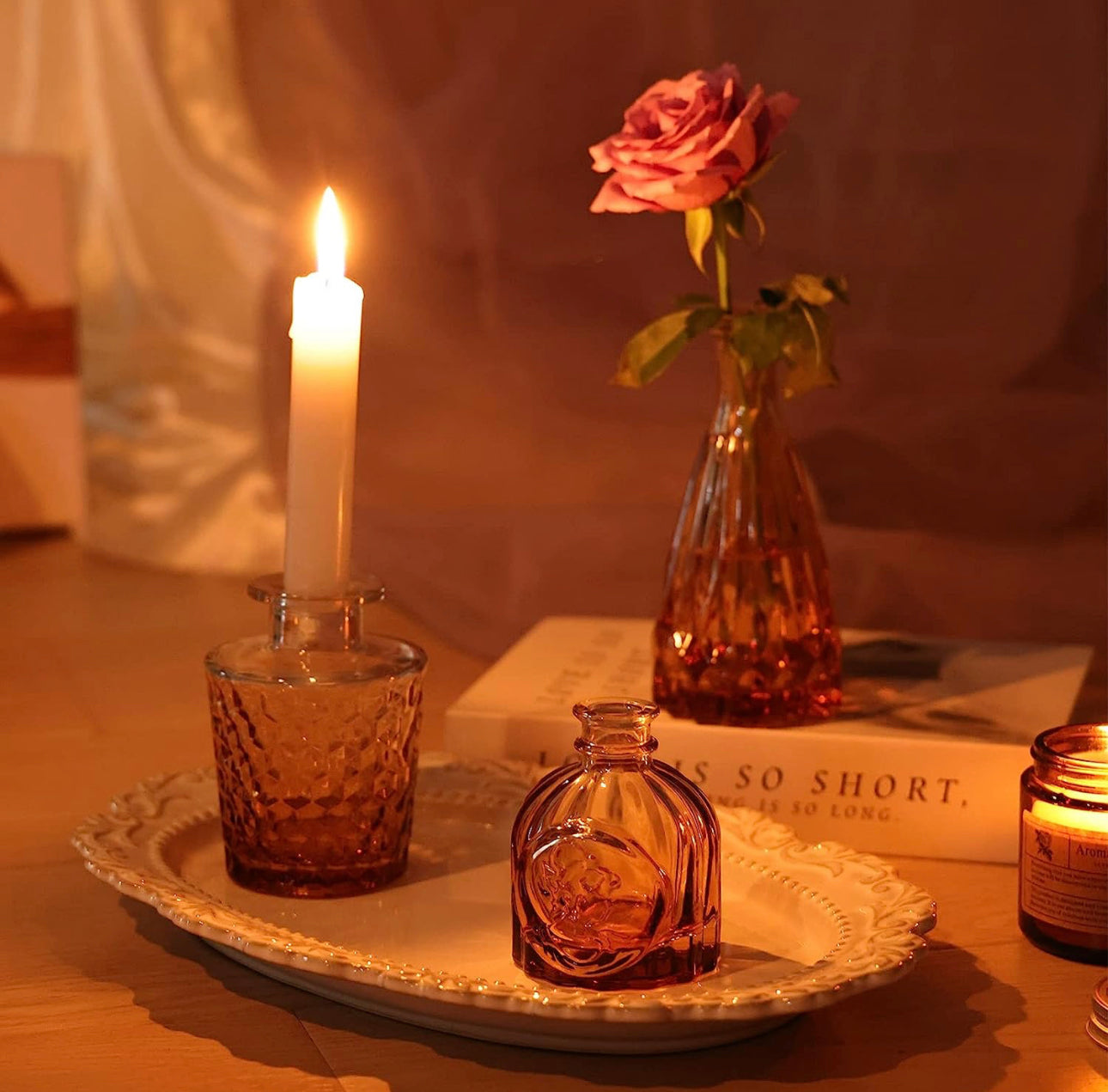 Amber Glass Bud Vases: Assortment