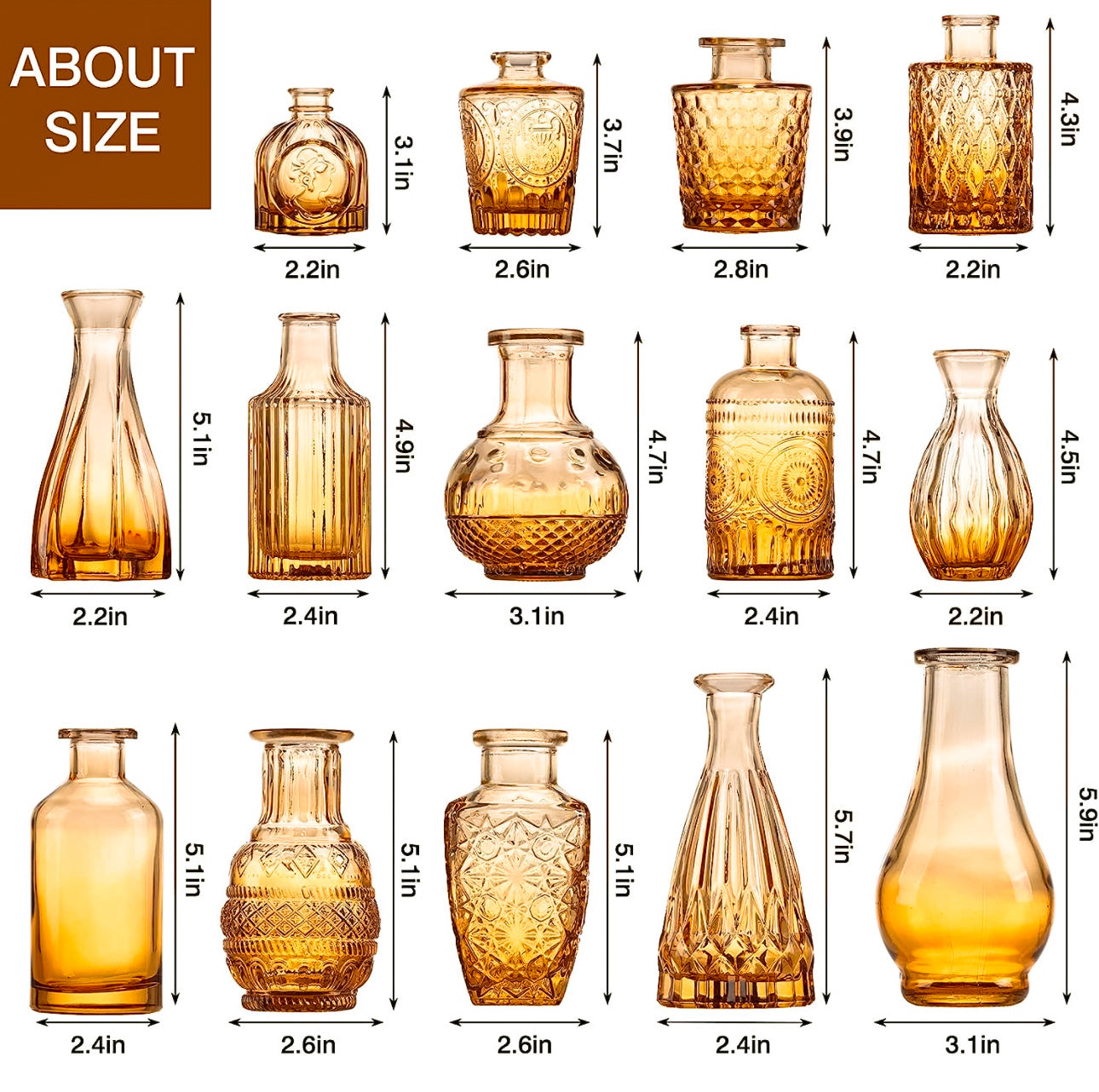 Amber Glass Bud Vases: Assortment