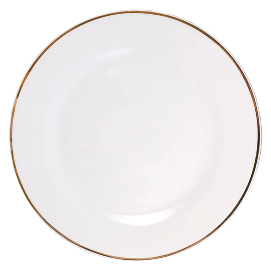 “Adele” Ivory Stoneware Dinner Plates w/ Gold Accents