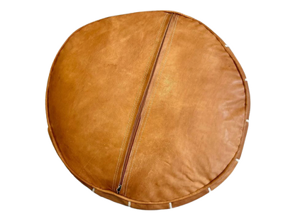 Moroccan Embroidered Leather Pouf