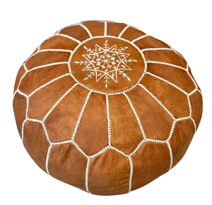 Moroccan Embroidered Leather Pouf