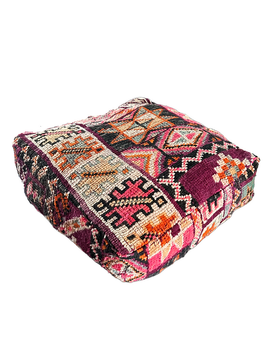 “Raspberry” Moroccan Hand-Knotted Wool Pouf