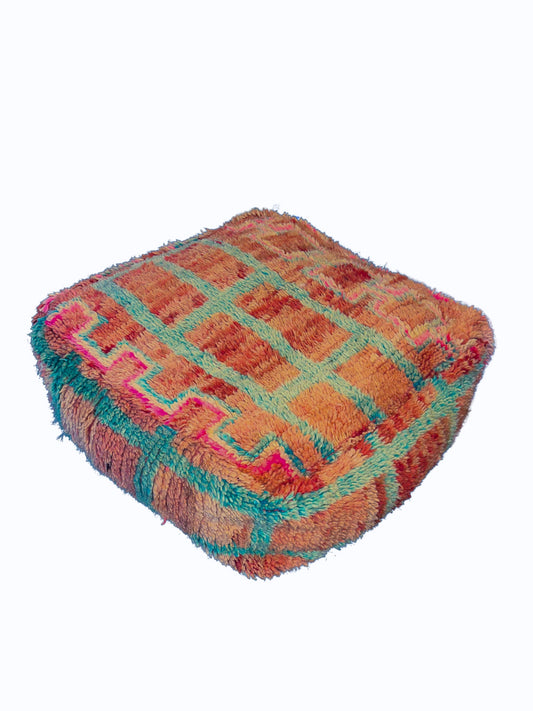 “Strawberry” Moroccan Hand-Knotted Wool Pouf